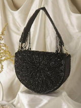 Designer Leaf Design Flap Clutch - Black | HAQEEBA STUDIO