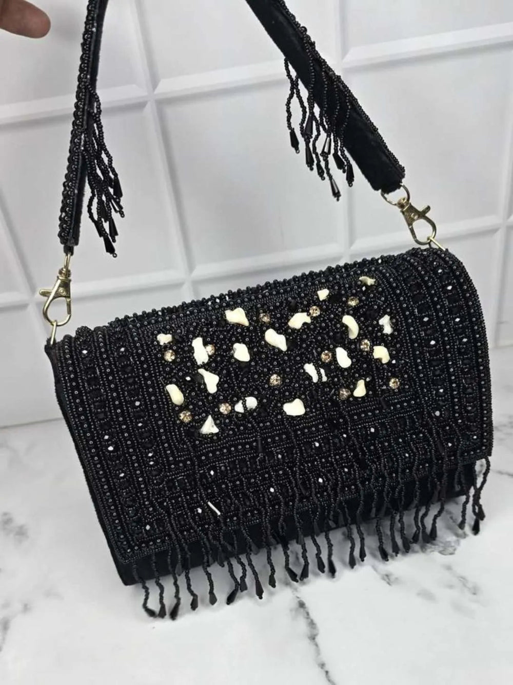 Embroidered Tassel Flap Bags - Black | HAQEEBA STUDIO