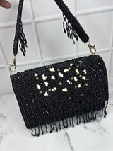 Embroidered Tassel Flap Bags - Black | HAQEEBA STUDIO