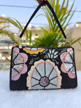 Multi Sequins Designer Flap Clutch - Black | HAQEEBA STUDIO
