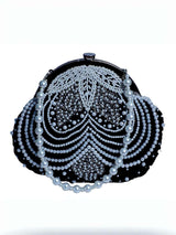 Pearl Embedded Designer Half Frame Clutch - Black | HAQEEBA STUDIO