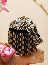 Round Embellished Box Clutch - Black | HAQEEBA STUDIO