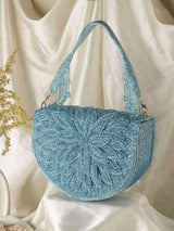 Designer Leaf Design Flap Clutch - Blue | HAQEEBA STUDIO