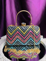 Multicolored Sequence Party Clutch - Blue | HAQEEBA STUDIO
