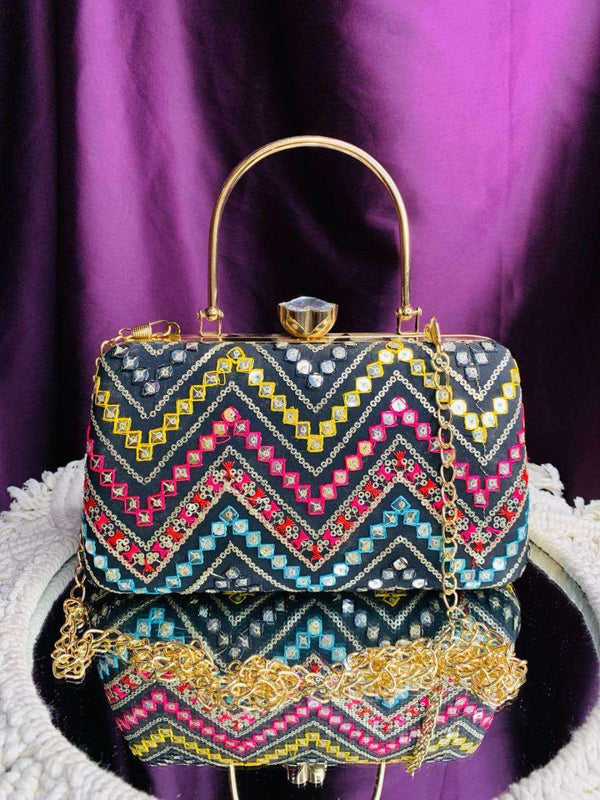 Multicolored Sequence Party Clutch - Blue | HAQEEBA STUDIO