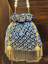 Pearl Drop Potli Bag - Blue | HAQEEBA STUDIO