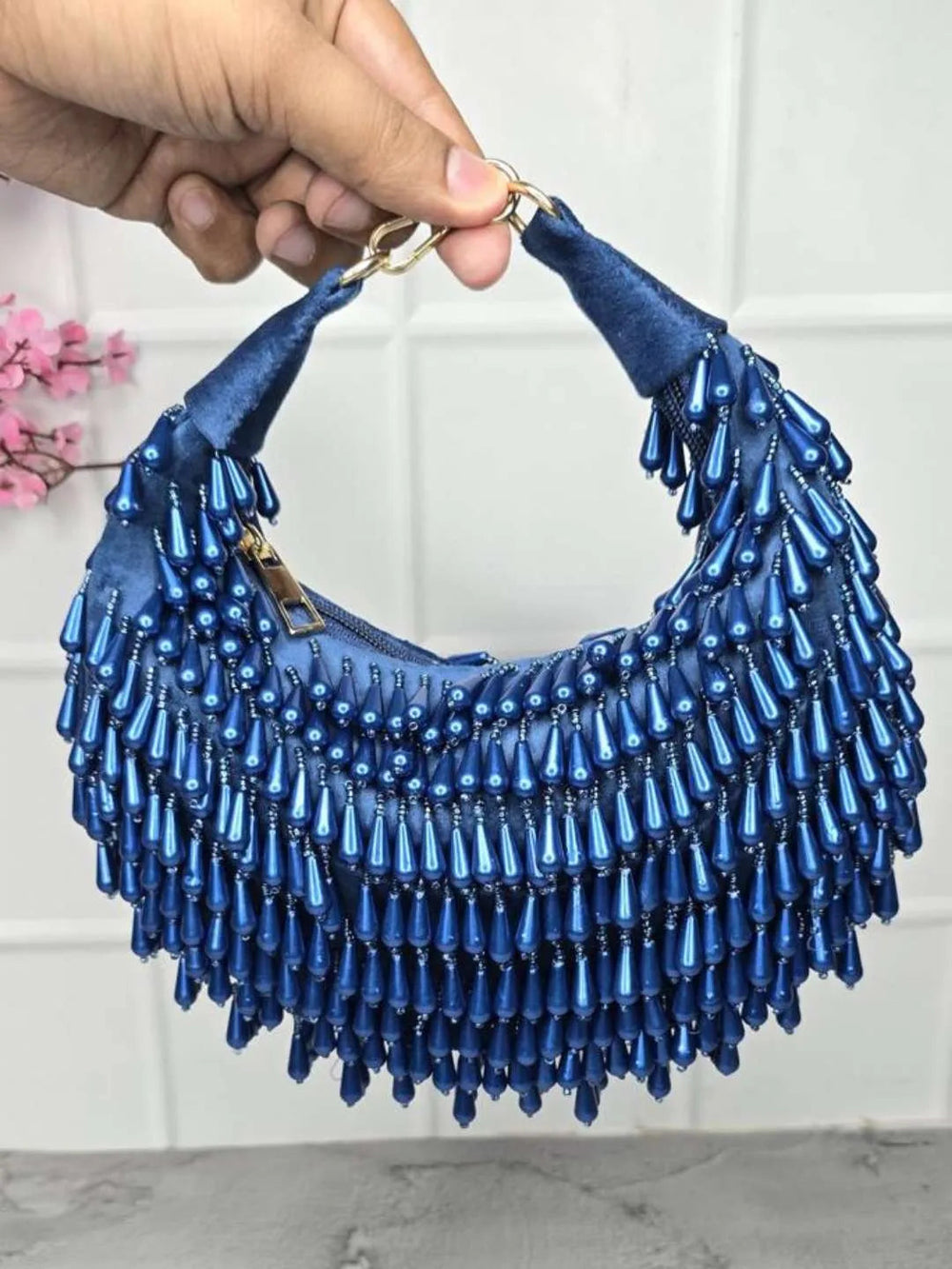 Zoya Pearl Clutch Bag - Blue | HAQEEBA STUDIO