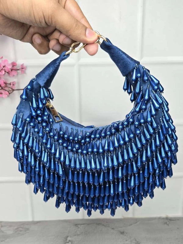 Zoya Pearl Clutch Bag - Blue | HAQEEBA STUDIO