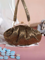 Designer Half Frame Clutch Bag - Brown | HAQEEBA STUDIO
