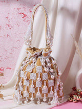 Designer Heavy Potli With Pearl Hanging - Brown | HAQEEBA STUDIO