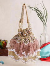 Designer Jhallar Potli Bag - Brown | HAQEEBA STUDIO