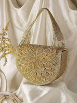 Designer Leaf Design Flap Clutch - Brown | HAQEEBA STUDIO