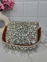 Mini Crystal Bag - Brown | HAQEEBA STUDIO
