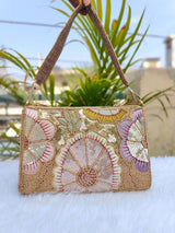 Multi Sequins Designer Flap Clutch - Brown | HAQEEBA STUDIO
