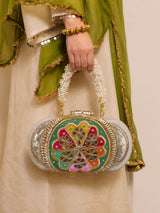 Embroidered Bridal Clutch Bag - Green | HAQEEBA STUDIO