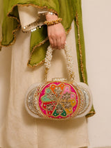 Embroidered Bridal Clutch Bag - Pink | HAQEEBA STUDIO