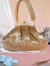 Designer Half Frame Clutch Bag - Gold | HAQEEBA STUDIO