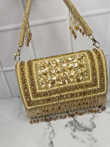 Embroidered Tassel Flap Bags - Gold | HAQEEBA STUDIO