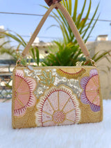 Multi Sequins Designer Flap Clutch - Gold | HAQEEBA STUDIO