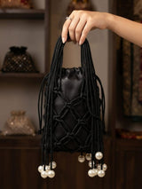 Gold Pearl Potli Bag - Black | HAQEEBA STUDIO