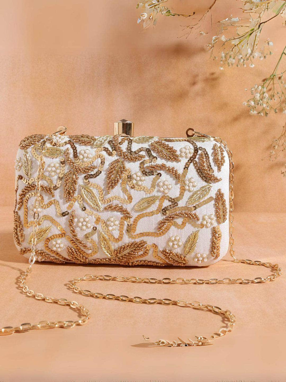 Golden Floral Clutch Purse - Gold | HAQEEBA STUDIO