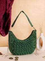 Designer Aarohi Embroidered Bag With Handle - Green | HAQEEBA STUDIO