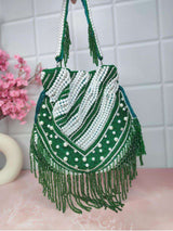 Designer Heavy Potli With Pearl N Stone Work - Green | HAQEEBA STUDIO