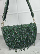Designer Zoya Crystal Clutch Bags - Green | HAQEEBA STUDIO