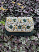 Embroidered Ethnic Clutch Bag - Green | HAQEEBA STUDIO