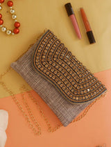 Designer Jute Fabric Clutch Bags - Grey | HAQEEBA STUDIO