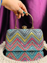 Multicolored Sequence Party Clutch - Yellow | HAQEEBA STUDIO