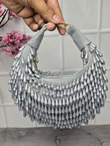 Zoya Pearl Clutch Bag - Grey | HAQEEBA STUDIO