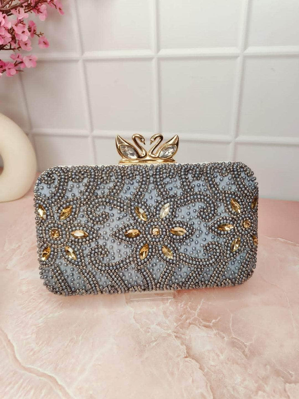 Hand Zardozi Work Designer Clutch - Gold | HAQEEBA STUDIO