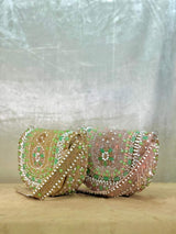 Handcrafted Pearl Studded Flap Bag - Brown | HAQEEBA STUDIO