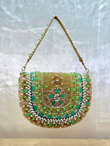 Handcrafted Pearl Studded Flap Bag - Pink | HAQEEBA STUDIO