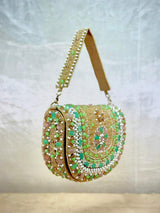 Handcrafted Pearl Studded Flap Bag - View 3 | HAQEEBA STUDIO