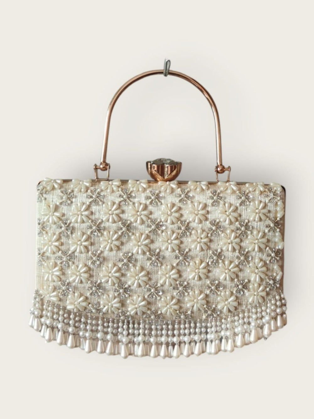 Ivory Embellished Bag In Faux Leather - Gold | HAQEEBA STUDIO