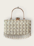 Ivory Embellished Bag In Faux Leather
