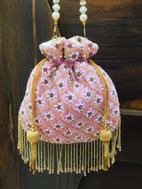 Pearl Drop Potli Bag - Light Pink | HAQEEBA STUDIO
