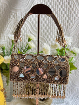 Mirror Cylinder Shaped Clutch - Dark Brown | HAQEEBA STUDIO