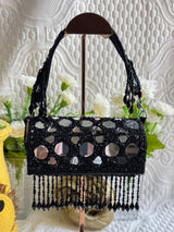Mirror Cylinder Shaped Clutch - Black | HAQEEBA STUDIO