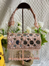 Mirror Cylinder Shaped Clutch - Pink | HAQEEBA STUDIO