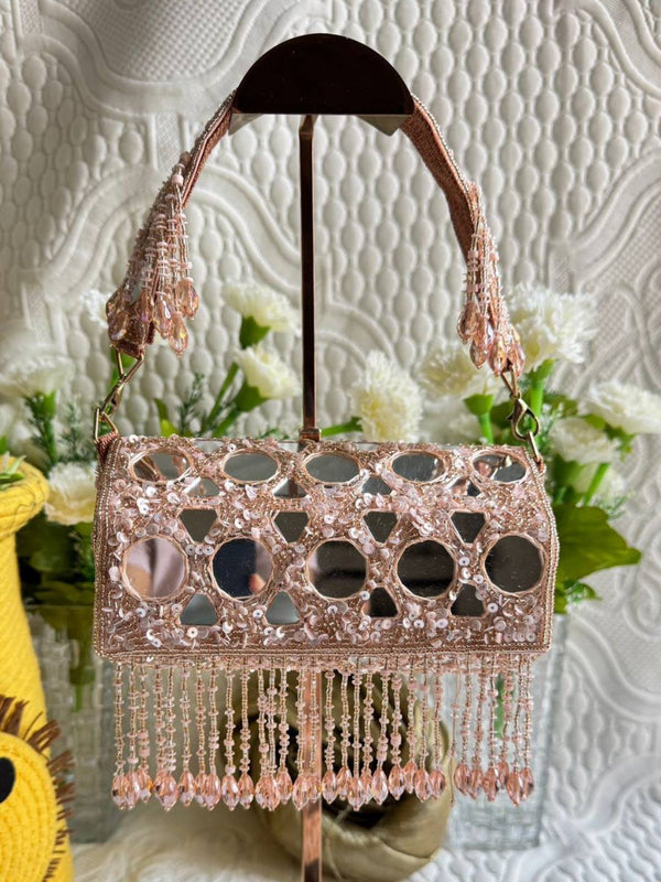 Mirror Cylinder Shaped Clutch - Pink | HAQEEBA STUDIO