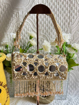 Mirror Cylinder Shaped Clutch - Brown | HAQEEBA STUDIO