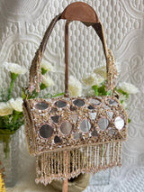 Mirror Cylinder Shaped Clutch - Gold | HAQEEBA STUDIO