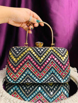 Multicolored Sequence Party Clutch - Grey | HAQEEBA STUDIO