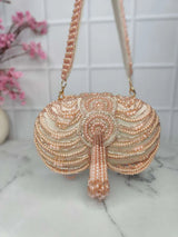 Embroidery Tassel Oval Beauty Clutches - Pink | HAQEEBA STUDIO