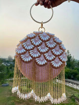 Matka Embroidered Design In Round Clutch - Pink | HAQEEBA STUDIO