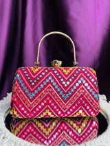 Multicolored Sequence Party Clutch - Pink | HAQEEBA STUDIO