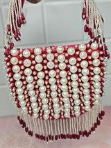 Pearl Bag With Hangings - Red | HAQEEBA STUDIO